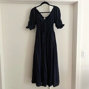Dark navy ruched midi dress